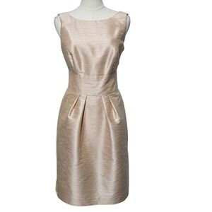 Alfred Sung Dress Womens 8 Beige Satin Fit & Flare Backless Bow Bridesmaid Party